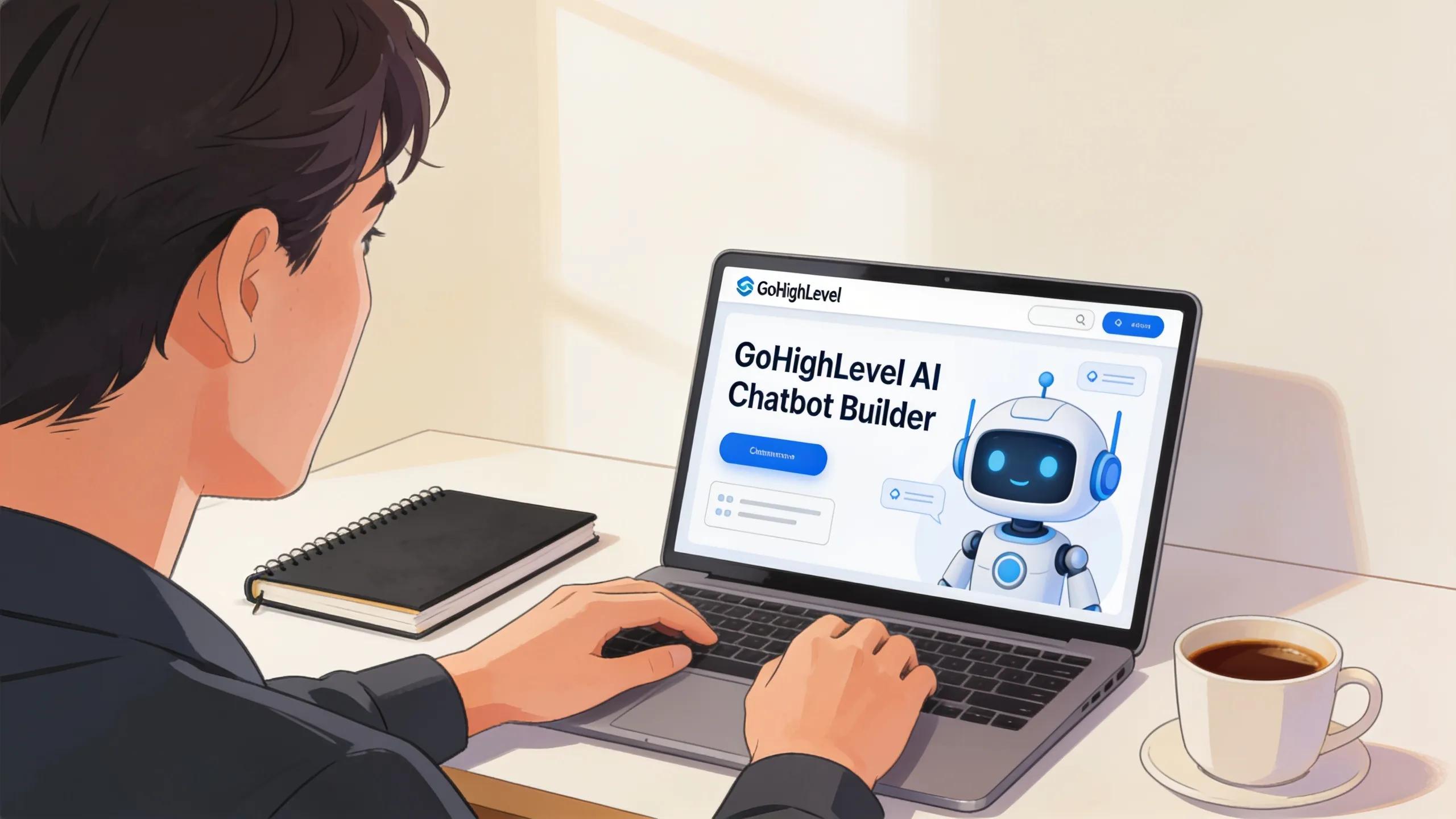 Person using AI chatbot on laptop in a modern workspace